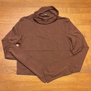 MSBasic Chocolate Turtle Neck Long Sleeved Crop Top